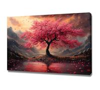 AIHNBF Tableau Toile Arbre Fleurs de Cerisier Rose Sakura Paysage Floral Imprimé pour Salon Chambre Décoration Art Mural Nature 60 x 90 cm