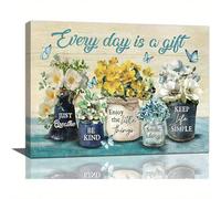 AIHNBF Tableau Toile Fleurs Rustiques Art Mural Citation Motivationnelle pour Salon, Décoration Ferme Papillons et Fleurs 20 x 30 cm