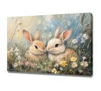 AIHNBF Tableau Toile Impressionniste Lapins Fleurs Sauvages Peinture Sérénité Lapereaux Impression Nature Décor Campagnard Salon Chambre 30 x 45 cm
