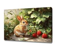 AIHNBF Tableau Toile Lapin Fraise Charmant Décoration Chambre Enfant - Peinture Murale Nature Idylique pour Salon 50 x 75 cm