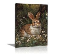 AIHNBF Tableau Toile Lapin Marron Blanc Forêt Animal Peinture Décor Sauvage Nature Art Mural pour Salon Chambre Ferme 50 x 75 cm