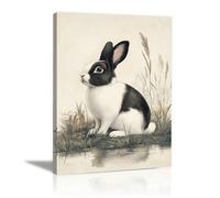 AIHNBF Tableau Toile Lapin Noir et Blanc Décoration Murale Animale pour Salon Chambre Bureau - Art Mural Thème Nature 50 x 75 cm