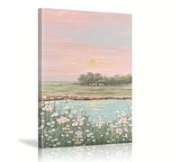AIHNBF Tableau Toile Paysage Coucher de Soleil Serein, Impression Artistique Fleurie Prairie Rêveuse pour Salon Chambre, Décoration Murale Nature Apaisante 80 x 120 cm