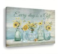 AIHNBF Tableau Toile Tournesol Ferme Rustique Citations Inspirantes Colibris Vases en Verre sur Panneau Bois Vieilli Décoration Murale 80 x 120 cm