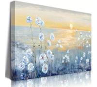 AIHNBF Toile Impressionniste Fleurs Bleues Paysage Coucher de Soleil Sérénité Art Mural Nature Tranquille pour Salon Chambre 20 x 30 cm