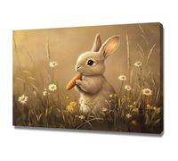 AIHNBF Toile Mignonne Lapin Mangeant Carotte - Adorable Impression Lapinou pour Chambre Bébé Enfant Déco - Art Animalier Nature Style Ferme Couleurs Terre 50 x 75 cm
