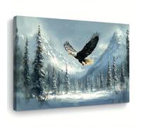 AIHNBF Toile Murale Aigle Royal Majestueux Paysage Hivernal Montagnes Neigeuses Forêt Peinture Faune Décoration Maison Amoureux Nature 60 x 90 cm