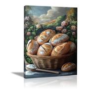 AIHNBF Toile Murale Cuisine Campagne, Nature Morte Rustique Panier à Pain, Décoration Thème Alimentaire pour Salle à Manger 20 x 30 cm