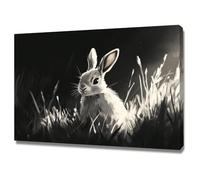 AIHNBF Toile Murale Minimaliste Lapin Noir & Blanc Impression Lièvre Image pour Décoration Salon Chambre Bureau 60 x 90 cm