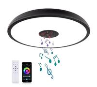 AIHONKON Noir Plafonnier LED intelligent étanche, avec haut-parleur Bluetooth, fonction de RGB, éclairage réglable de, contrôle via l'application Tuya, compatible avec Alexa et Google Home