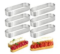 Aihoom Moule à Tartelette Ovale en Acier Inoxydable, Lot de 6, Cercle à Tarte Pâtisserie, Résistant à la Chaleur, Idéal pour Tartes et Gâteaux, Moules à Tarte Perforés pour Cuisson Parfaite,13x4.5x2cm