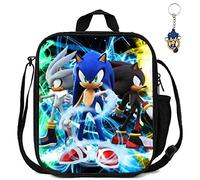 AII Lover Sac à déjeuner Sonic avec porte-clés, imprimé 3D en forme de hérisson, sac fourre-tout isotherme pour le travail, l'école, le pique-nique, les voyages (D)