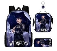 AII Lover Sac à dos Anime Mercredi avec porte-clés, sac à dos d'école pour ordinateur portable, sac à dos de voyage décontracté., Noir , 16.5in