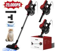 Aiibot Aspirateur à manche,25000Pa Aspirateur avec cordon,5m de câble d'alimentation,4-en-1Systèmes de filtration,800W,pour sols durs tapis,1.6L,Rouge