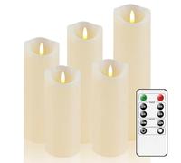 AiiBowy Bougies LED [5 pièces] Bougie Decorative, Sans flamme, En Véritable Cire, Télécommande, Bougies d'extérieur, Flamme vacillante, Décoration D'ambiance Intérieure Noël - 2#Ivoire Blanc
