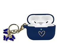 AIIEKZ Compatible avec Coque AirPods Pro 2 2022, Coque en Silicone Souple avec Motif Cœur Doré pour AirPods Pro 2e/1ère Génération, avec Porte-clés Papillon Mignon (Bleu Nuit)