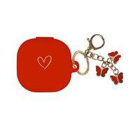 AIIEKZ Compatible avec Samsung Galaxy Buds FE/Buds 2 / Buds Pro/Buds Live/Buds 2 Pro, Coque en Silicone Souple avec Motif Cœur Doré avec Porte-clés Papillon Mignon (Rouge)