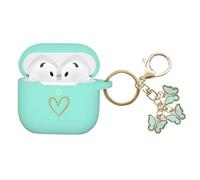 AIIEKZ Coque compatible avec AirPods 4, coque en silicone souple avec motif cœur doré pour AirPods 4e génération, porte-clés papillon mignon pour filles et femmes (vert menthe)