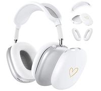 AIIEKZ Coque pour AirPods Max, Coque en Silicone Souple Anti-Rayures avec Motif Cœur Doré pour écouteurs Apple Airpod Max (Blanc)