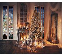 AIIKES 10x8 FT Arbre de Noël Toile de Fond Hiver Fenêtre Intérieure Lampe à Huile Bougie Cheminée Photographie Fond Joyeux Nouvel an Fête Bannière Arrière-Plans Photo Booth Studio Props 11-771