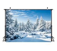 AIIKES 10x8FT Paysage enneigé Toile de Fond Forêt d'hiver Arbre de Neige Photographie Toile de Fond Ciel extérieur Champ de Neige d'hiver Paysage Couvert de Neige Pins Photo Studio Props 12-346