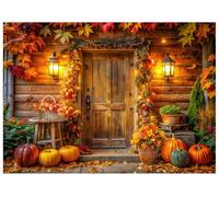 AIIKES 7x5ft Fond d'automne Automne Récolte Grange Porte Citrouille Fond XY192