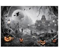 AIIKES 7x5FT Fond d'halloween Halloween Thème Fête Fond de Photographie Pleine Lune Horreur Nuit Château Citrouille Fond XY67
