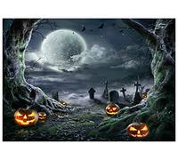 AIIKES 7x5FT Halloween Horreur Nuit Photographie Fond Horreur Nuit Fond Citrouille Lanterne Fond Noir Nuit Grand Arbre Lune Blanc Nuage Fond Bat Fond 11-897