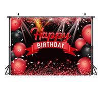 AIIKES 7x5FT Joyeux Anniversaire Toile De Fond Rouge Paillettes Ballons pour Filles Femmes Photographie Toile De Fond Décorations De Fête d'anniversaire Toile De Fond Photo Studio Accessoires 12-410