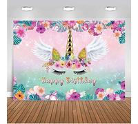 AIIKES 7x5FT Licorne Anniversaire Fond de Photographie pour Fleurs Rose Mignon Licorne Bébé Douche Floral Toile de Fond Nouveau-né Enfant Anniversaire Fête Décoration Bannière Toiles de Fond 11-560