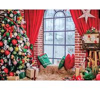 AIIKES 7x5FT Noël Toile De Fond Hiver Oreiller Fenêtre Houx Arbre Cadeau Tapis Rideau Toiles de Fond De Noël Partie Décoration Fond Bébé Adulte Portrait Photographie Arrière-Plans Studio Props 11-699
