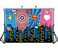 AIIKES 7x5FT Super-héros Ville Toile de Fond Dessin animé bâtiment Toile de Fond fête d'anniversaire Toile de Fond bébé Douche Toile de Fond Studio Accessoires 11-394