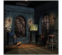 AIIKES 8x8FT Halloween Toile de Fond Intérieur Terrible Nuit Fenêtre Lampe à Huile Vase Décors Famille Fête Fond Décoratif Portrait Personnel Photographie Booth Studio Props 11-648