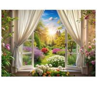 AIIKES Toile de fond de printemps de 2,1 x 1,5 m pour photographie de fenêtre de printemps, arrière-plan de décoration de printemps, fleurs de jardin, floraison, paysage naturel, bannière XY144