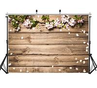 AIIKES Toile de Fond en Bois Marron - 2,1 x 1,5 m - Motif Feuilles Vertes et pétales Roses - pour Photographie de Nouveau-né - 10-635