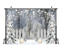 AIIKES Toile de fond pour photographie d'hiver de 2,4 x 1,8 m - Paillettes blanches - Forêt enneigée - Pin - Décoration de fête de Noël - Bannière pour portrait d'enfants - Accessoires de studio photo