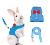 AIITLE Ensemble harnais et laisse avec nœud mignon, harnais en maille douce et respirante pour lapins, chatons, furets, chiots et petits animaux de compagnie, bleu, taille S