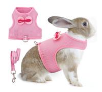 AIITLE Ensemble harnais et laisse pour lapin avec nœud mignon, gilet en maille anti-fugue pour petits animaux, chaton, chiot, écureuil, furet, cochon, lapin, rose, taille S