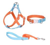 AIITLE Harnais et Laisse pour Chien améliorés - Harnais pour Chien léger Multicolore - sans Traction 3 pièces pour très Petits Chiens Promenade Quotidienne Orange-Bleu XS