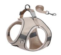 AIITLE Harnais pour chien de taille moyenne, gilet anti-traction avec laisse, maille respirante, bandes réfléchissantes, harnais anti-fugue pour chiens de taille moyenne, beige, taille M