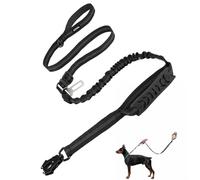AIITLE Laisse Tactique 4-6FT - Noir | amortissante, réfléchissante, double poignée rembourrée, clip grenouille, ceinture auto, pour chiens moyens & grands