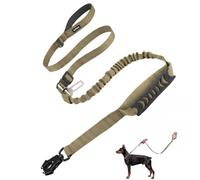 AIITLE Laisse Tactique améliorée, absorbeur de Chocs, Vert Kaki | 4-6FT, robuste pour chiens moyens à grands qui tirent, double poignée et ceinture de sécurité auto, clip grenouille en métal