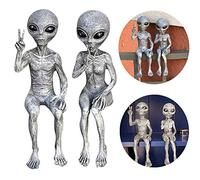 AIITLLYNA Alien Statuette,Lot de 2 Statues D'alien de l'espace,Extra Terrestre Statue,Figurine de Jardin,Sculpture en Resine pour Bureau à la Maison Jardin Patio Cour Pelouse
