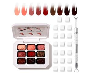 AIJIMEI Ombre Gel Glitter Set Nails Gradient Design 9 Colors With 100pPCS Nail Sponges & Grabbing Pen High Color Rendering And Quick Drying Ombre Nails Polish Art Nail Supplies(A9)