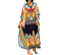 AiJump Femmes Cotton Caftan Grande Taille Robe Ethnique Boheme Kimono Plage Cover Ups Maillot de Bain,Multicolore 3,Taille Unique