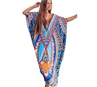 AiJump Femmes Cotton Caftan Grande Taille Robe Ethnique Boheme Kimono Plage Cover Ups Maillot de Bain,Multicolore 1,Taille Unique