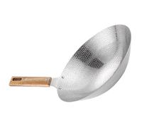 AIJUSSS Poêle à frire profonde en acier inoxydable avec manche en bois, antiadhésive, sans revêtement, fond rond, for gaz(22cm)