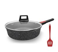 AIKENBBKK Poêle à frire 28 cm, Poêle Antiadhésive avec couvercle avec poignée amovible, poêle en pierre Convient pour tous les types de cuisinières, Résistant au four et & lave vaisselle (Noir)
