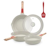 AIKENBBKK Poêle à Frire Antiadhésive 20/24/28CM, set de poêles avec couvercles avec poignée amovible, Convient pour tous les types de cuisinières, peut aller au four et au lave-vaisselle(Blanc)