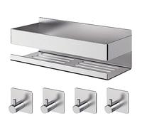 AIKER Etagere Douche sans Percage, Acier Inoxydable 304 épaissi Etagere Salle De Bain, Mise à Niveau-Version Etagere Salle De Bain sans Percage-Accessoire Salle De Bain avec 4 Crochets